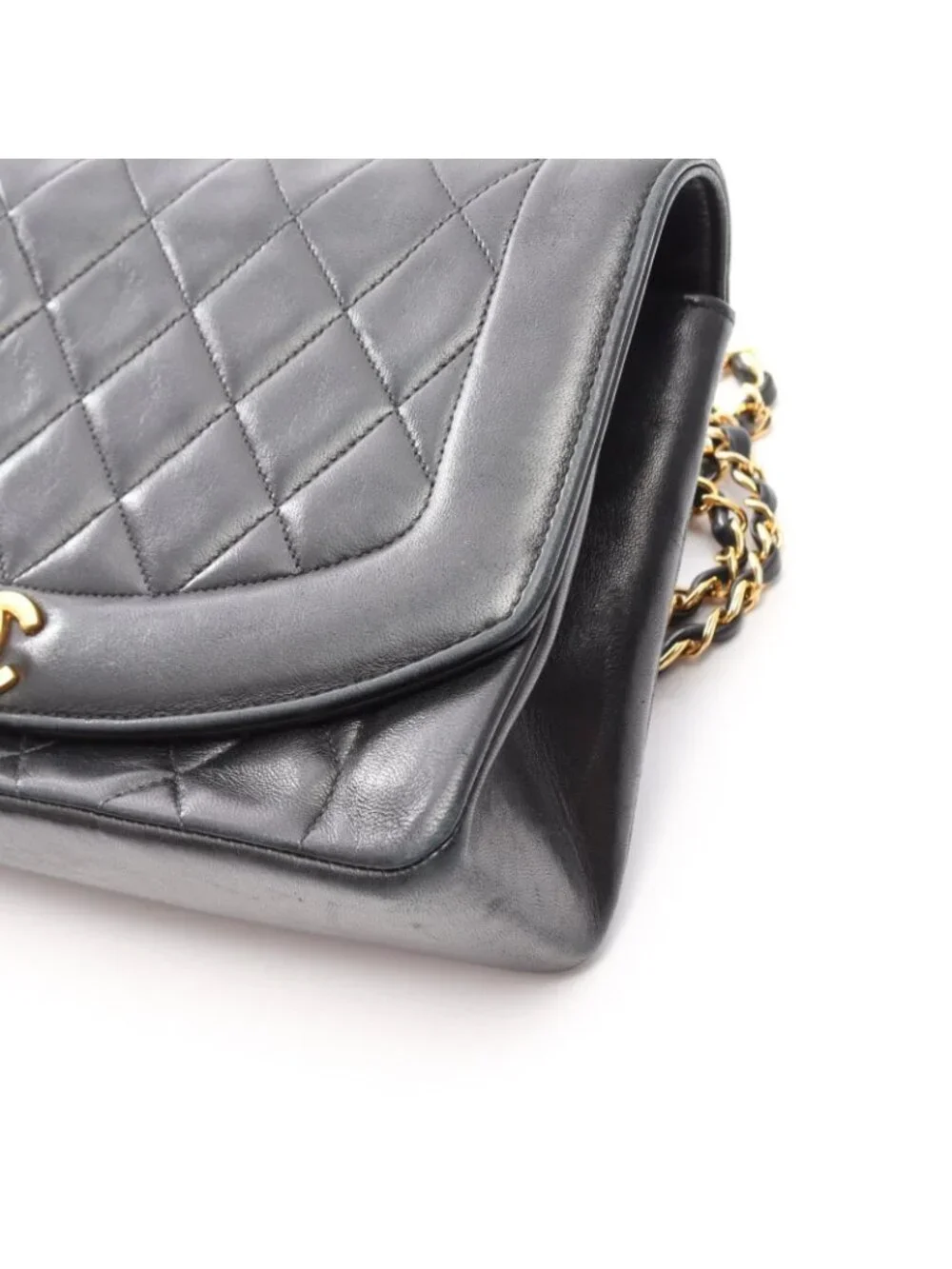 Chanel Shoulder Bag Quilted Diana Flap Black Lambskin Chain